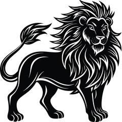 Lion Silhouette Roaring, Detailed Mane, Wildlife Creature, Wild Animal, Feline