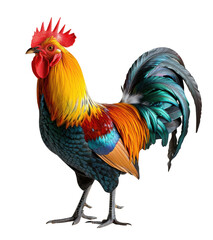 Fototapeta premium Colorful rooster standing proud on white background