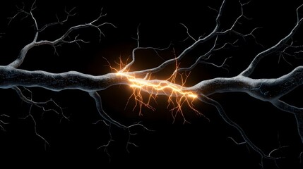 The image shows two bioluminescent, tree-like structures connected by a vibrant, glowing energy surge.