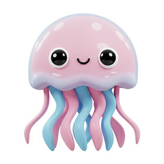 Naklejka premium Cute Pink and Blue Cartoon Jellyfish on Transparent Background