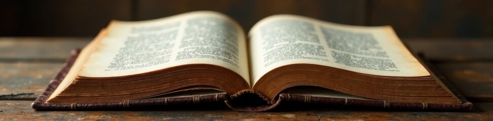 Obraz premium Old leather-bound book with dust cover and worn-out pages, dusty, vintage