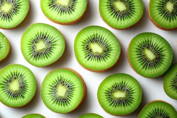 Fototapeta premium Seamless Pattern of Sliced Kiwi Fruit on White Background