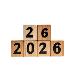 Wooden Blocks Displaying the Year 2026 with Black Numerals Arranged in Pyramid Structure Minimal Rustic Design