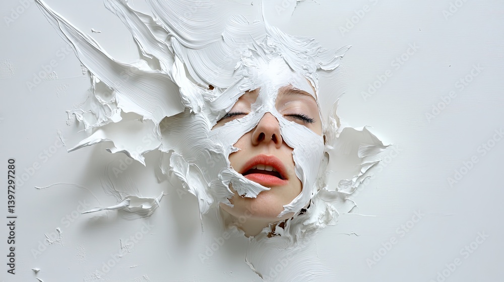 Poster artistic expression of emotion in white background portrait photography studio setting close-up view