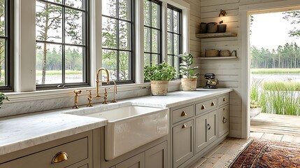 Rustic farmhouse kitchen with vintage stove centerpiece high resolution picture