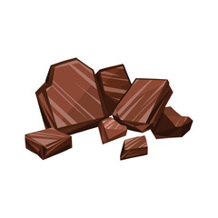 Hand drawn cartoon illustration of isolated sweet chocolate pieces for ice cream filling, delicious natural dessert, Decorative food collection, summer cacao ingredients, for cake topping, packaging