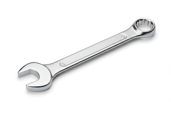 Silver open-ended combination wrench isolated on white background for mechanical maintenance work