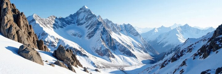 Fototapeta premium Mountain landscape with rugged rocks and snow , terrain, peak