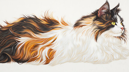 Naklejka premium Fluffy American Curl Cat with Distinct Curled Ears