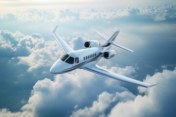 Obraz premium Airplane Flying in the Sky with Clouds in the Background: Travel and Aviation Concept