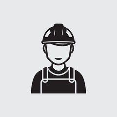 Smiling Construction Worker Icon in Hard Hat – Vector Illustration


