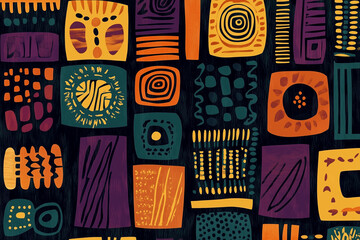 Obraz premium African Cultural Symbol Exploration with Abstract Patterns and Vibrant Colors: Digital Art Close-Up