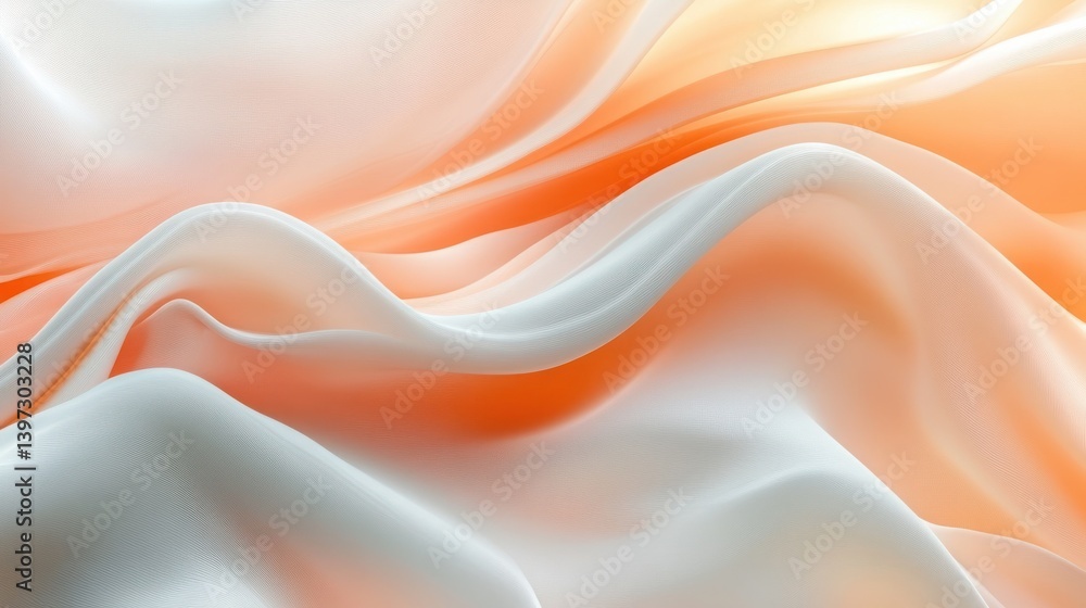 Poster soft flowing fabric background with elegant waves in light orange and white shades perfect for abstr