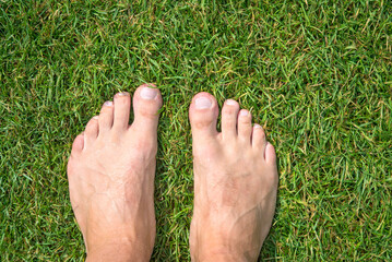 Bare Feet on Green Grass – Grounding, Nature Connection and Wellness Concept