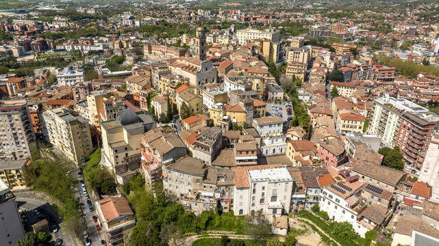Aerial view of the historic center of Frosinone, in Lazio. It is a small city in central Italy.