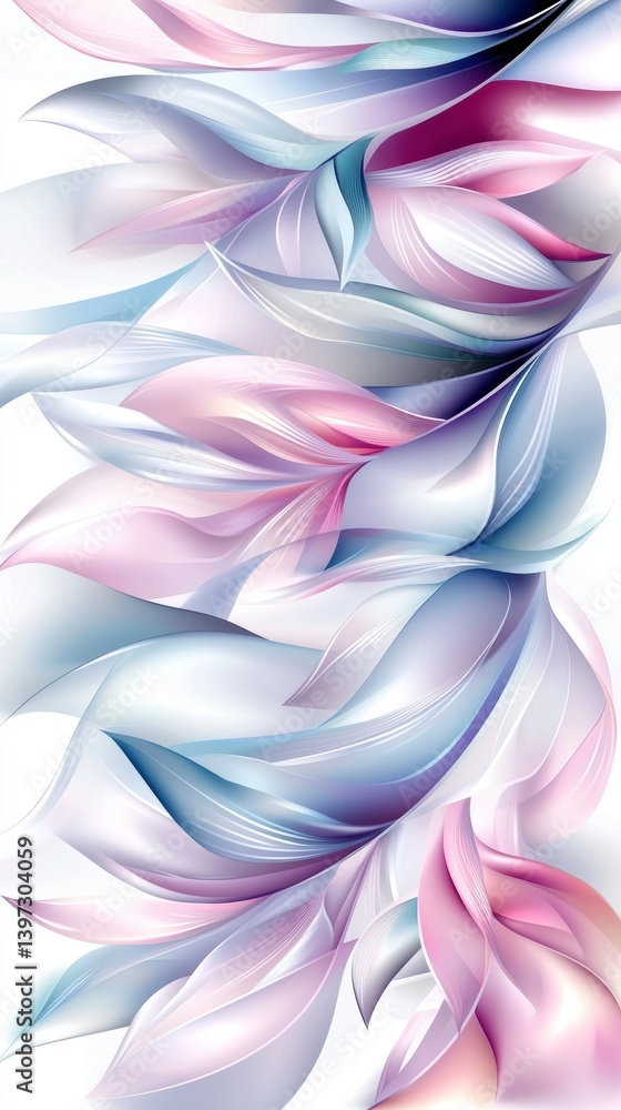 Poster flowing abstract petal patterns digital art soft color palette modern design creative expression