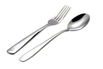 Elegant cutlery set consisting of fork knife and spoon placed diagonally Isolated on white background