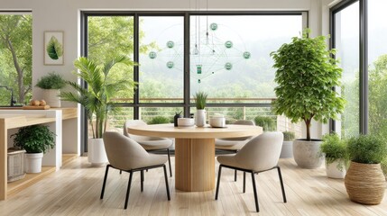 Obraz premium Exploring the Future of Dining Rooms with Smart Technology and The Internet of Things IoT Innovations