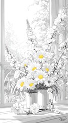 Flowers by Window Sunlight