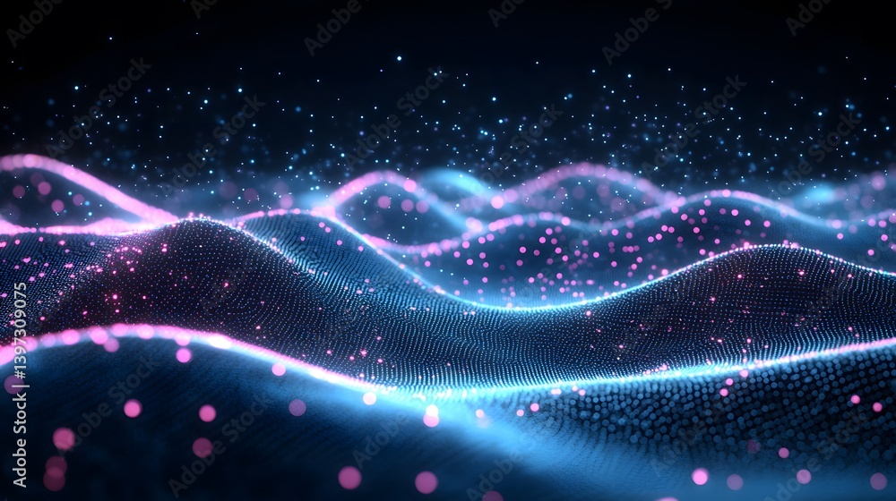 Poster abstract image showing a digital wave formation in dark space
