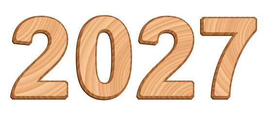 Vector digits isolated on white background. Set of three-dimensional numerals with texture of wood