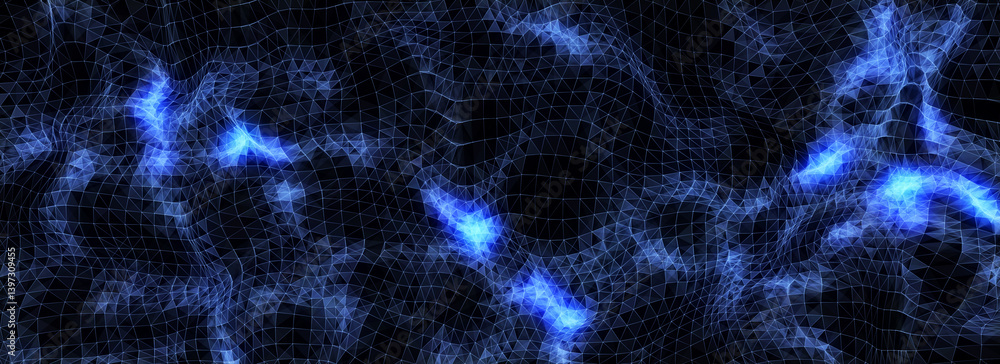 Poster digital technology wave with top view. dark cyberspace with colors motion dots and line. futuristic 