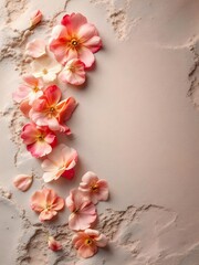 Floral Grace: Pink and Orange Blooms on Neutral Canvas – Cosmetics Products Backgrounds