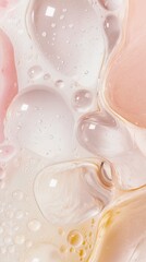 Liquid Art: Abstract Macro Shot of Bubbles and Water Drops with Soft Pastel Colors, Fluid Forms.
