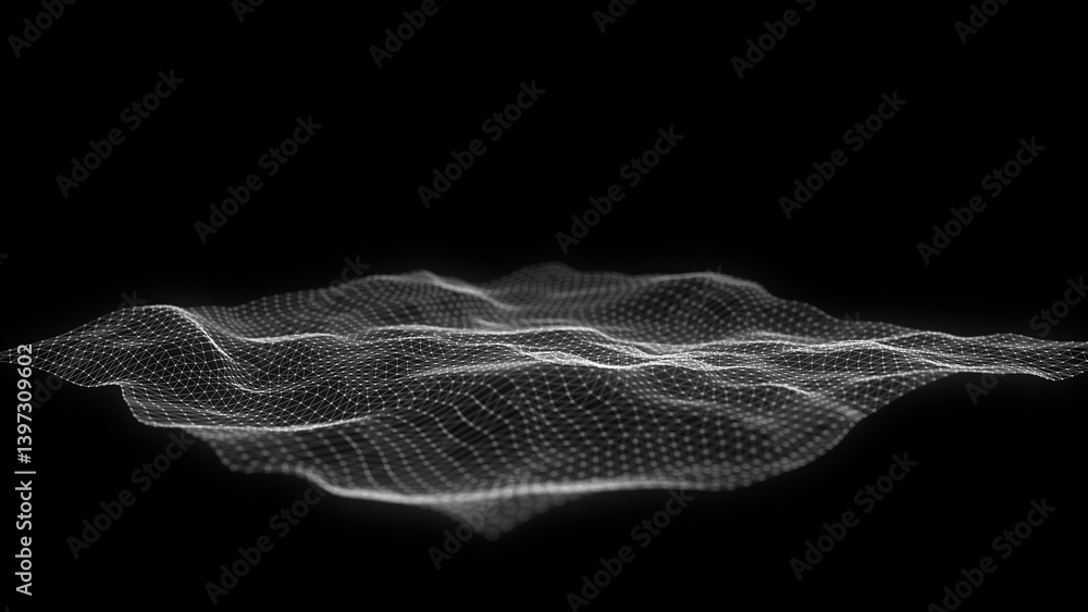Poster digital technology wave. dark cyberspace with motion dots and lines. futuristic digital background. 