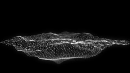 Digital technology wave. Dark cyberspace with motion dots and lines. Futuristic digital background. Big data analytics. 3d rendering.