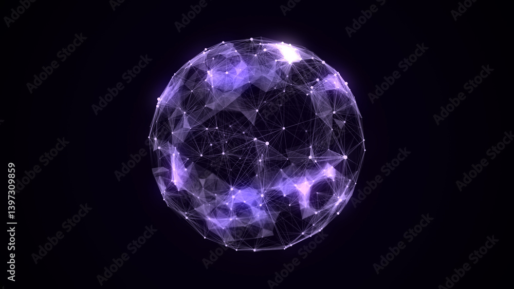 Poster Sci-fi sphere with particles and lines. Concept network connection. Frame sphere. Abstract technology background. 3d rendering.