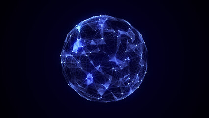 Sci-fi sphere with particles and lines. Concept network connection. Frame sphere. Abstract technology background. 3d rendering.