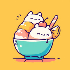 Cute bowl, cartoon are so happy and cheerful together in tasty treat