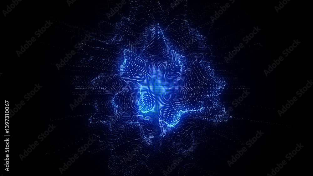 Poster digital technology wave. dark cyberspace with motion dots and lines. futuristic digital background. 