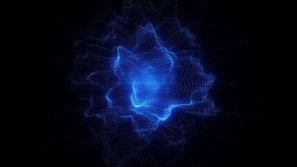 Digital technology wave. Dark cyberspace with motion dots and lines. Futuristic digital background. Big data analytics. 3d rendering.