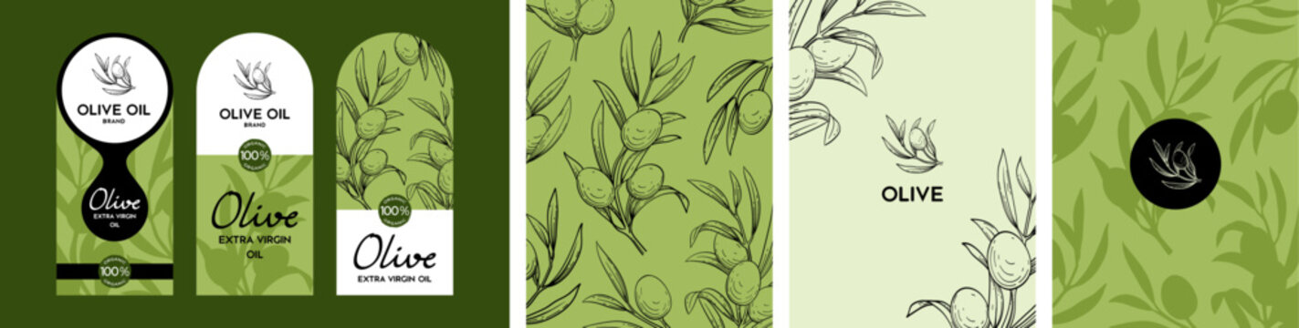 Olive label set vector illustration with replaceable text