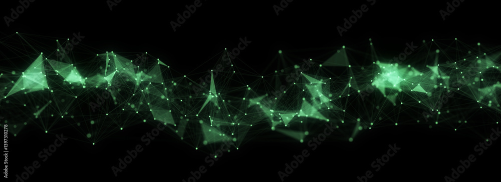 Poster Business futuristic backdrop. Network connection structure cyberspace with moving particles. Abstract cyber security background. 3D rendering.