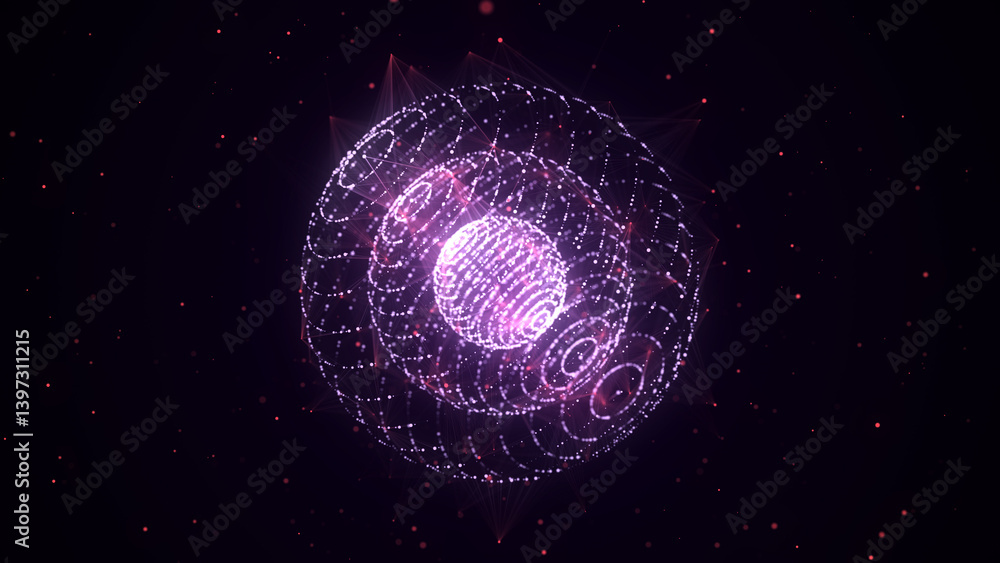 Poster Sci-fi sphere with particles and lines. Concept network connection. Frame sphere. Abstract technology background. 3d rendering.