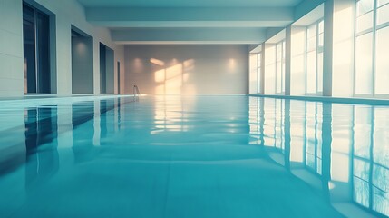 empty indoor swimming pool with transparent water and clean blue tiles in a quiet modern wellness facility perfect for fitness relaxation and peaceful aquatic activities