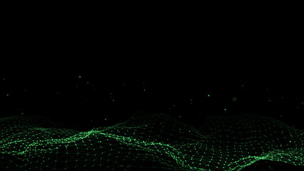 Digital technology wave. Dark cyberspace with motion dots and lines. Futuristic digital background. Big data analytics. 3d rendering.