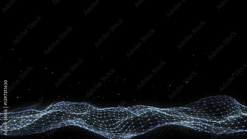 Poster digital technology wave. dark cyberspace with motion dots and lines. futuristic digital background. 