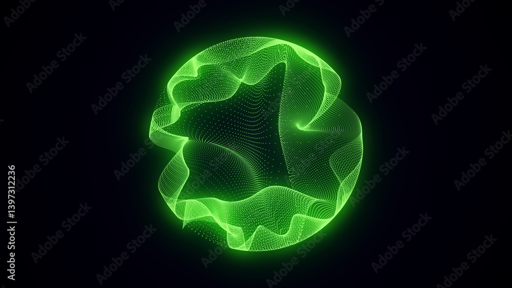 Poster Sci-fi sphere with particles and lines. Concept network connection. Frame sphere. Abstract technology background. 3d rendering.