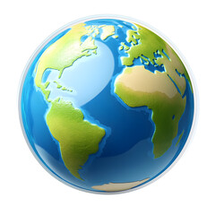 Cartoon planet Earth 3d icon isolated on transparent background. Earth day or environment conservation concept. Save green planet concept. PNG file