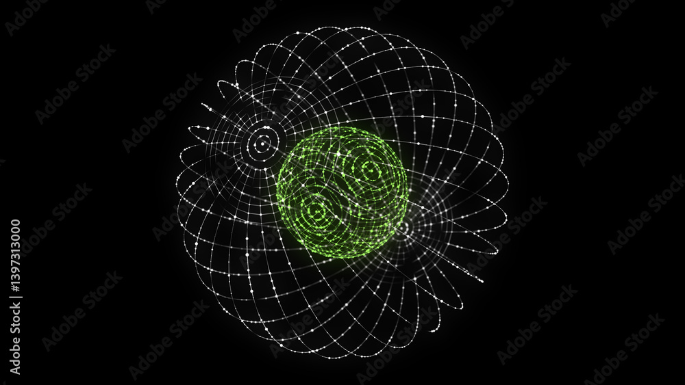 Poster sci-fi sphere with particles and lines. concept network connection. frame sphere. abstract technolog