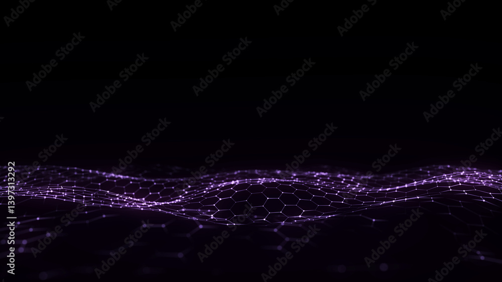 Poster digital technology wave. dark cyberspace with green motion dots and lines. futuristic digital backgr
