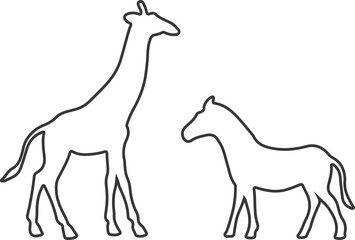 Giraffe and Zebra Silhouette Icon – African Safari Animal Vector Illustration