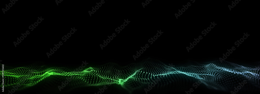 Poster digital technology wave. dark cyberspace with motion dots and lines. futuristic digital background. 