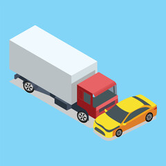 Isometric Truck and Car Accident Vector &ndash; Road Crash Illustration

