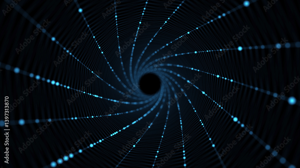 Poster abstract sci-fi tunnel. wormhole absorbs cyberspace. 3d portal. futuristic fantasy high-tech funnel.