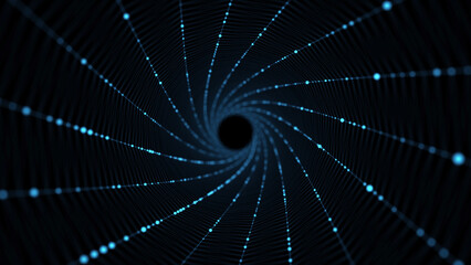 Abstract sci-fi tunnel. Wormhole absorbs cyberspace. 3D portal. Futuristic fantasy high-tech funnel. 3d rendering.